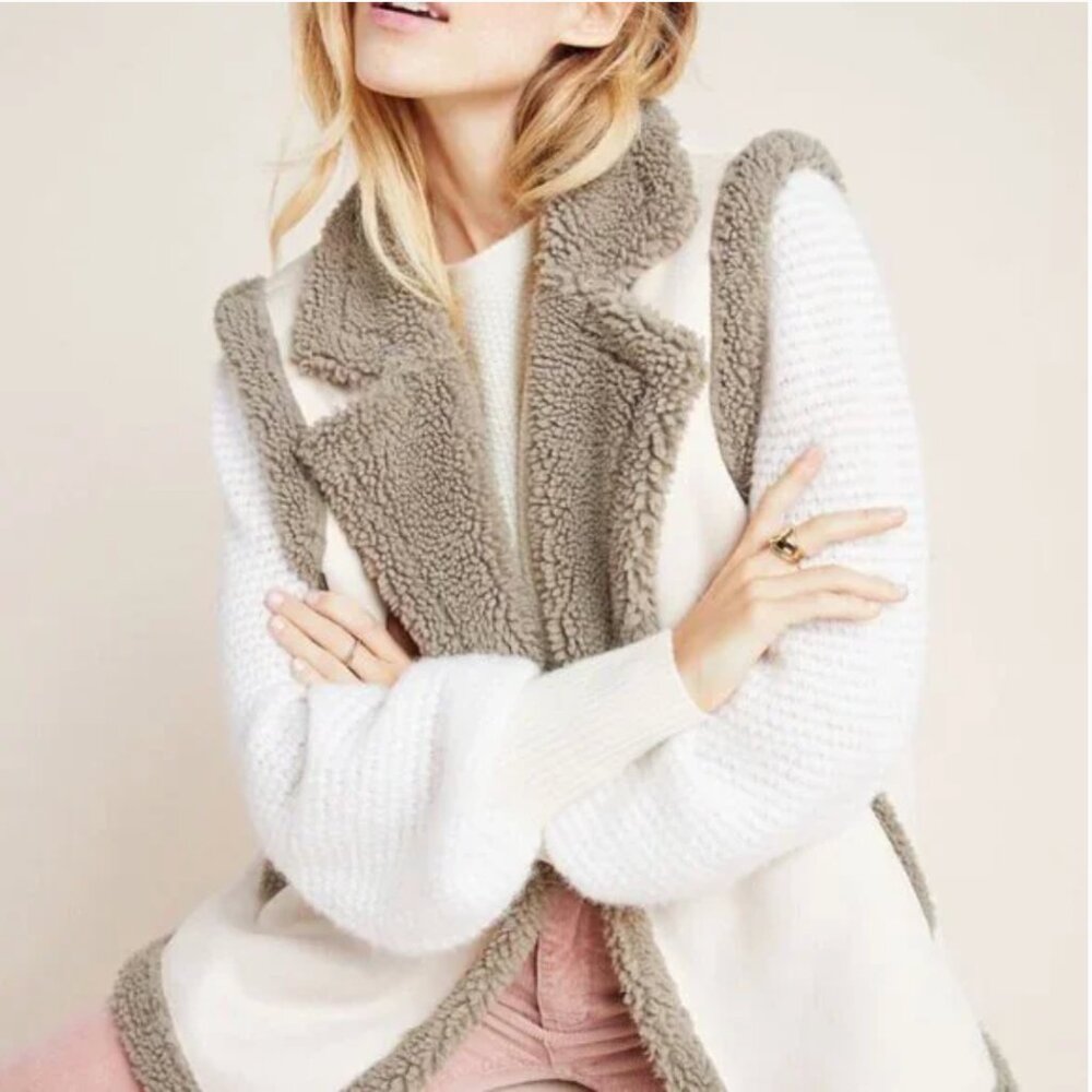 Women's Cream and Gray Sherpa Vest